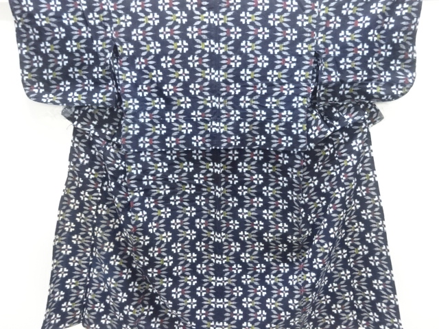 アンティーク　木綿本場久留米絣　花模様単衣着物